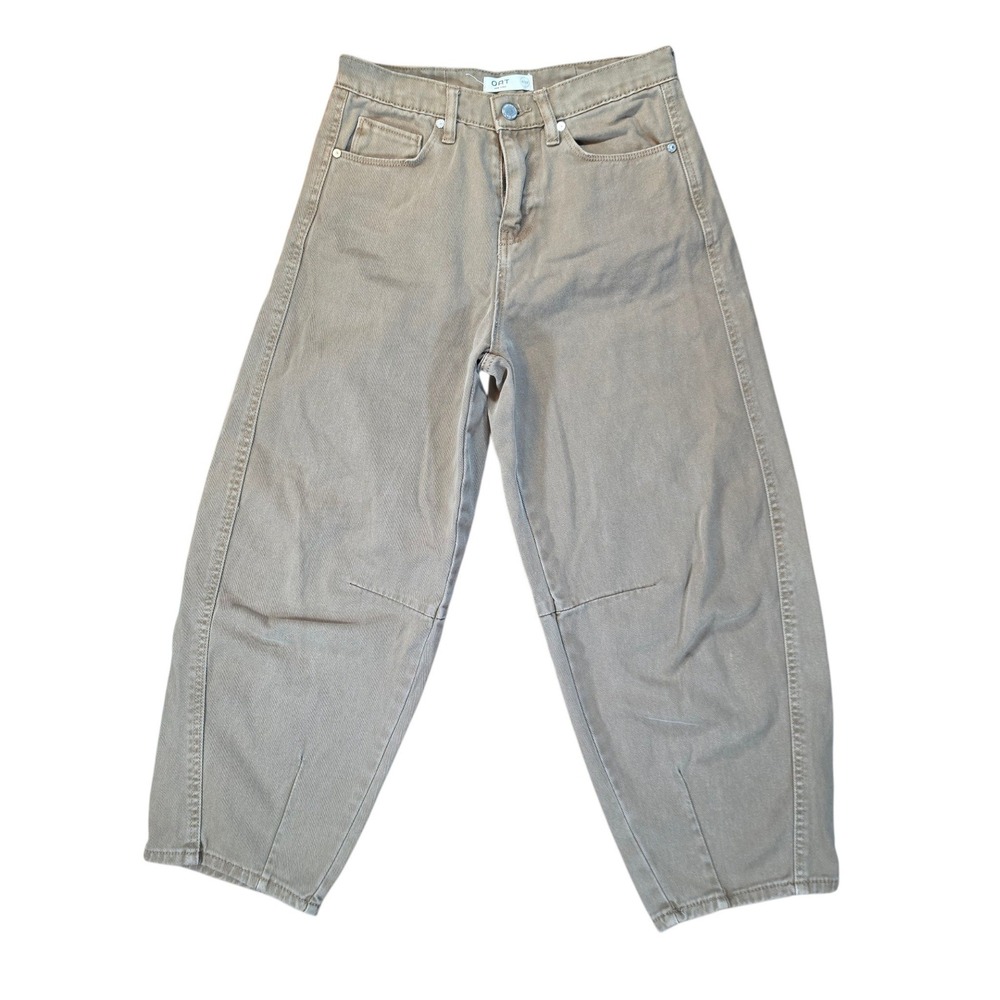 OAT New York Women Taupe Brown Barrel Leg Jeans High Rise Cotton 4/27